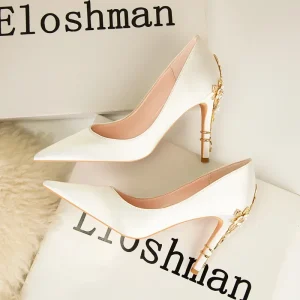 Escarpin Metal Flower Blanc