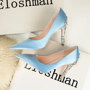 Escarpin Metal Flower Bleu